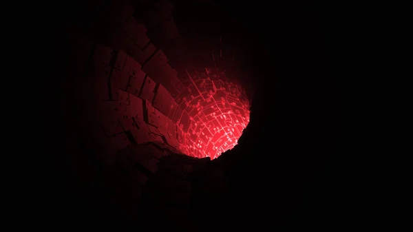 赤いデジタルケーブルネットワークは トンネルの背景 3Dレンダリングを接続します — ストック写真