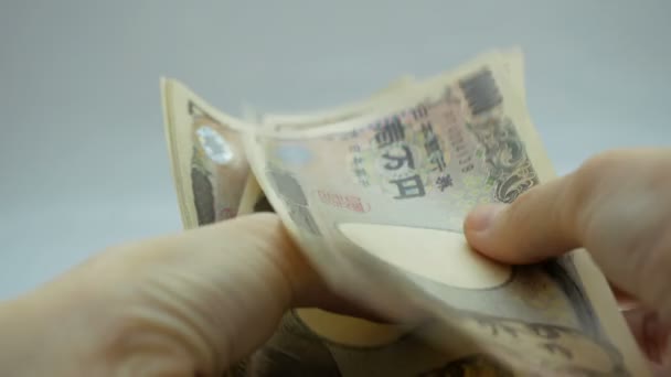 Japon Para Banknotlarını Sayan Kadın Eller — Stok video