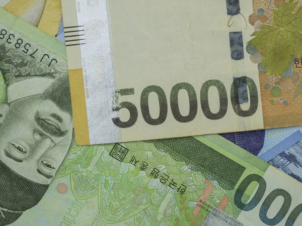South Korean won banknotes money.