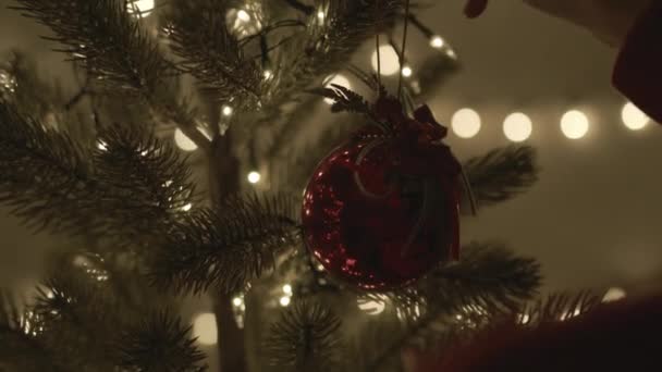 Vrouw Versieren Van Kerstboom — Stockvideo