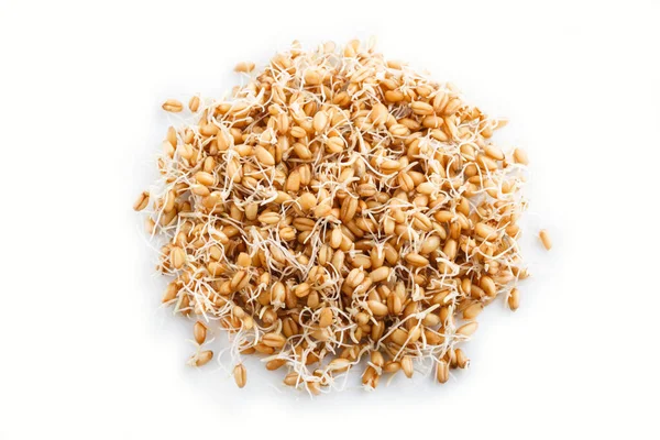 Beyaz arka planda izole edilmiş buğday yığını, üst görünüm, kapat.