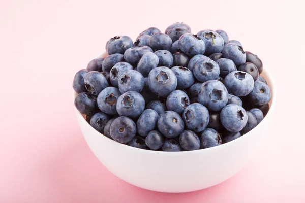 Fresh Blueberry White Bowl Pink Background Side View Close Stock Image