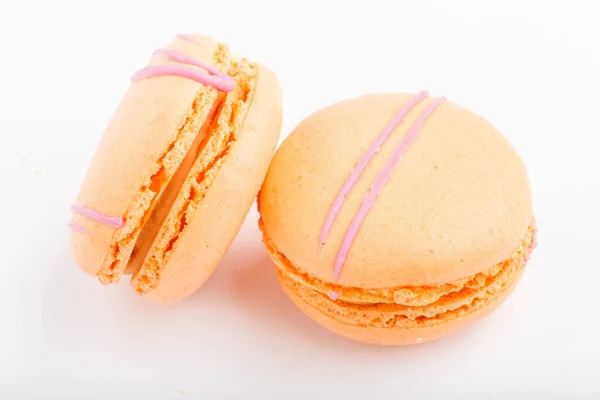 Macaron Arancioni Torte Amaretti Isolati Sfondo Bianco Vista Laterale Primo — Foto Stock