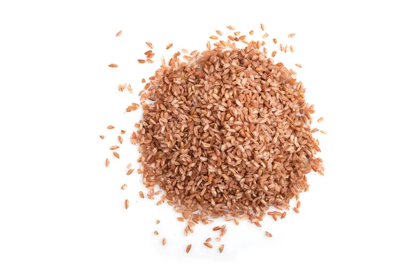 Heap Unpolished Brown Rice Isolated White Background Top View Flat — Stock Photo, Image
