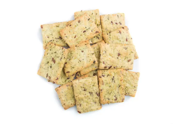 Pequenos Biscoitos Pão Com Sementes Isoladas Fundo Branco Vista Superior — Fotografia de Stock