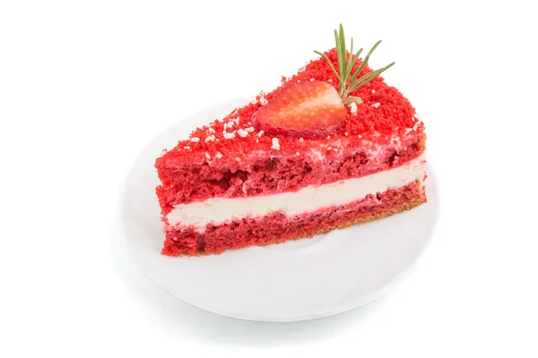 Gâteau Fait Maison Velours Rouge Avec Crème Lait Fraise Isolé — Photo