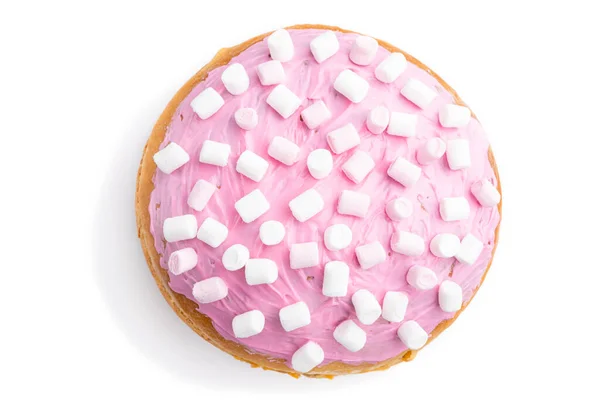 Домашній Глазурований Прикрашений Рожевий Великодній Пиріг Ізольований Білому Тлі Вид — стокове фото