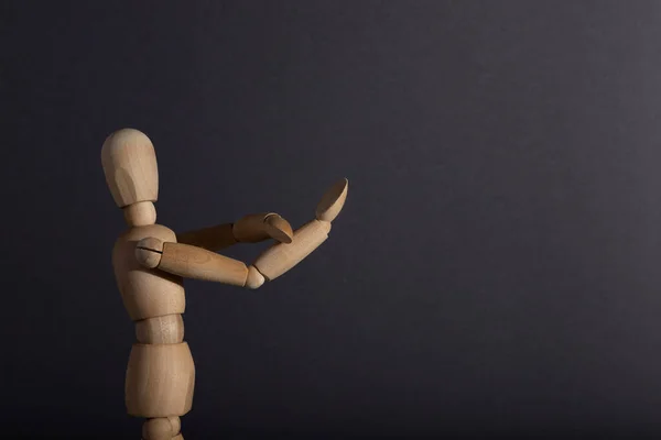 Wooden Mannequin Shows Obscene Gesture Fuck Hands Gray Background Protest — Foto de Stock