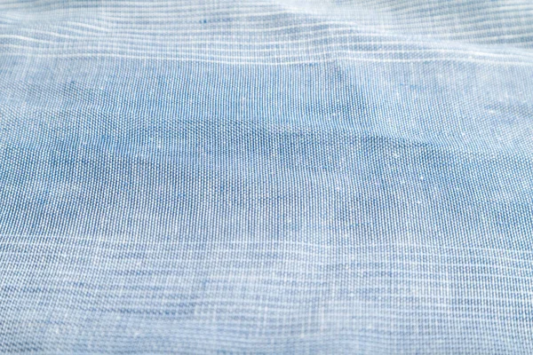 Fragment Smooth Blue Linen Tissue Side View Natural Textile Background — Stock Photo, Image