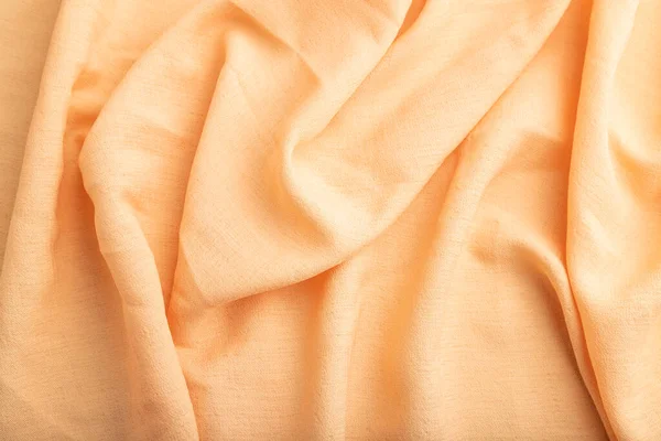 Fragment Orange Linen Tissue Top View Natural Textile Background Texture — Stock Photo, Image