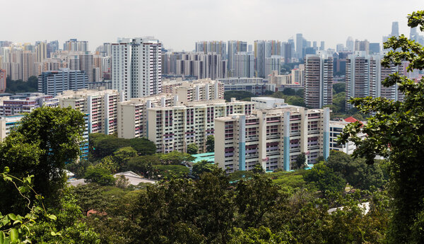 A modern buildings surrounded by jungle, Singapore.