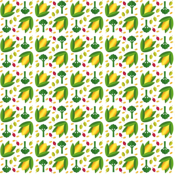 Vegetables seamless pattern  in flat style with corn — Stock Vector