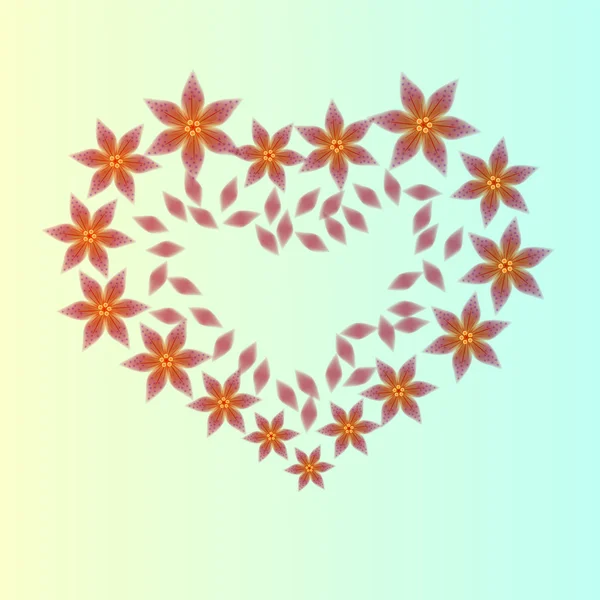 Un corazón de flores abstractas en una luz y azul — Vector de stock