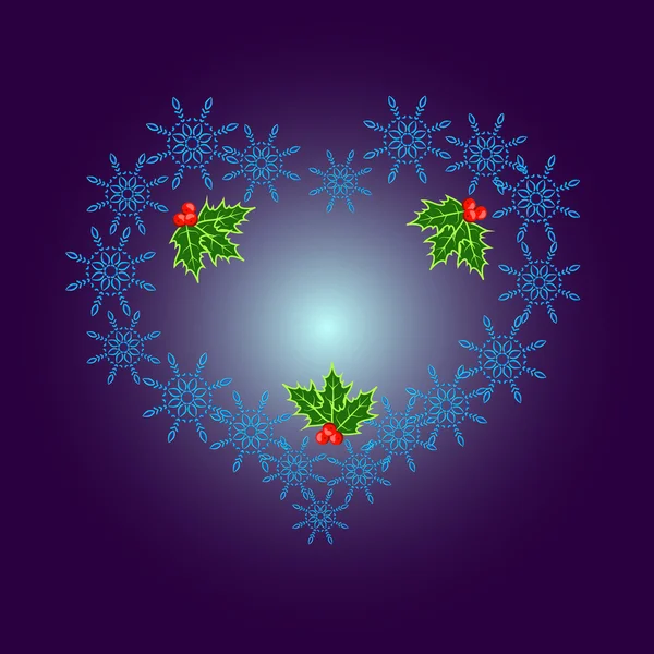 Hjärtat av snöflingor på lila — Stock vektor
