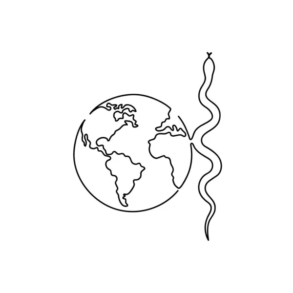 Concept Continu Dessin Ligne Monde Planète Simple Serpent Design Minimaliste — Image vectorielle