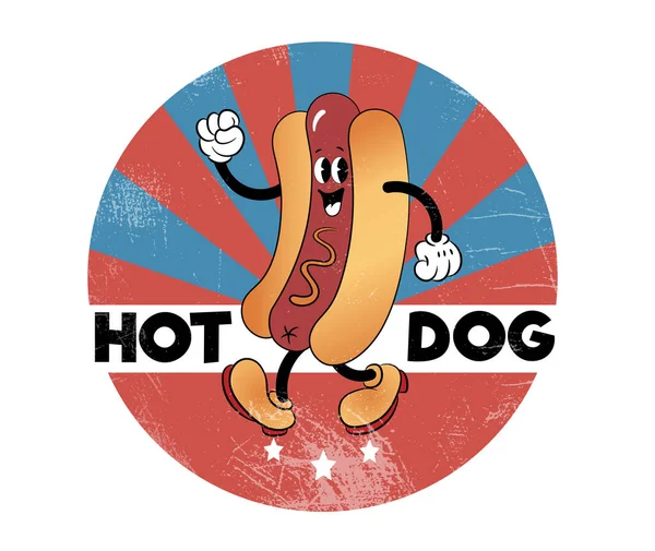 Národní Svátek Párků Července Karikatura Legrační Retro Hot Dog Hořčicí — Stockový vektor