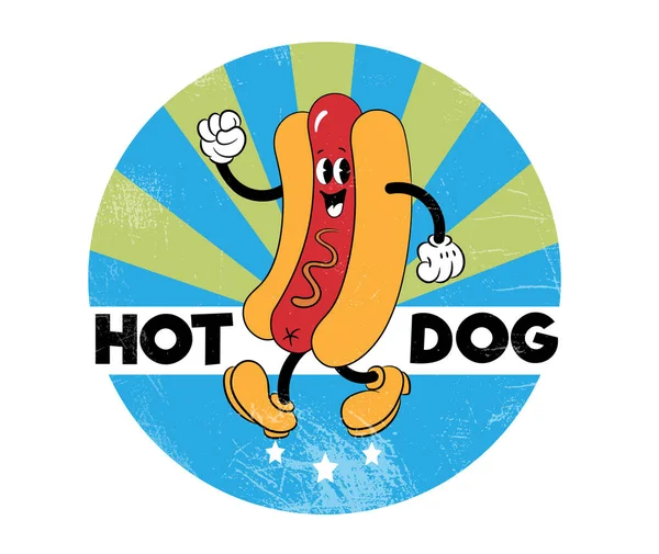 Národní Svátek Párků Července Karikatura Legrační Retro Hot Dog Hořčicí — Stockový vektor