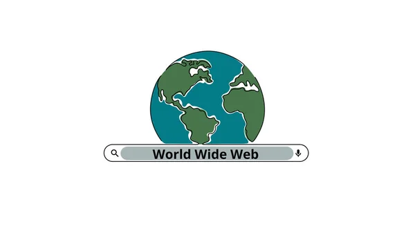 World Wide Web Day 8月1日シンプルな惑星と検索 ミニマリズムのウェブバナー ポスター カード ラインアートの背景 一本の線画 — ストックベクタ