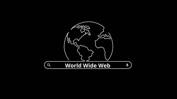 World Wide Web Day 8月1日シンプルな惑星と検索 ミニマリズムのウェブバナー ポスター カード ラインアートの背景 一本の線画 — ストックベクタ