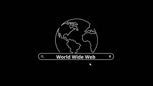 World Wide Web Day 8月1日シンプルな惑星と検索 ミニマリズムのウェブバナー ポスター カード ラインアートの背景 一本の線画 — ストックベクタ