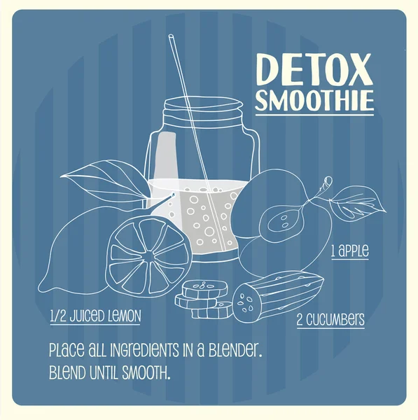 Detox smoothie recept. Lineáris vektor-illusztráció — Stock Vector