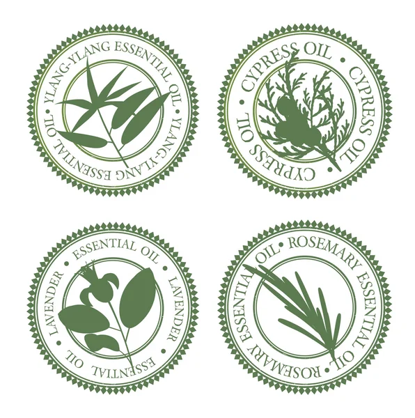 Set of green hollow essential oils labels — Stock Vector