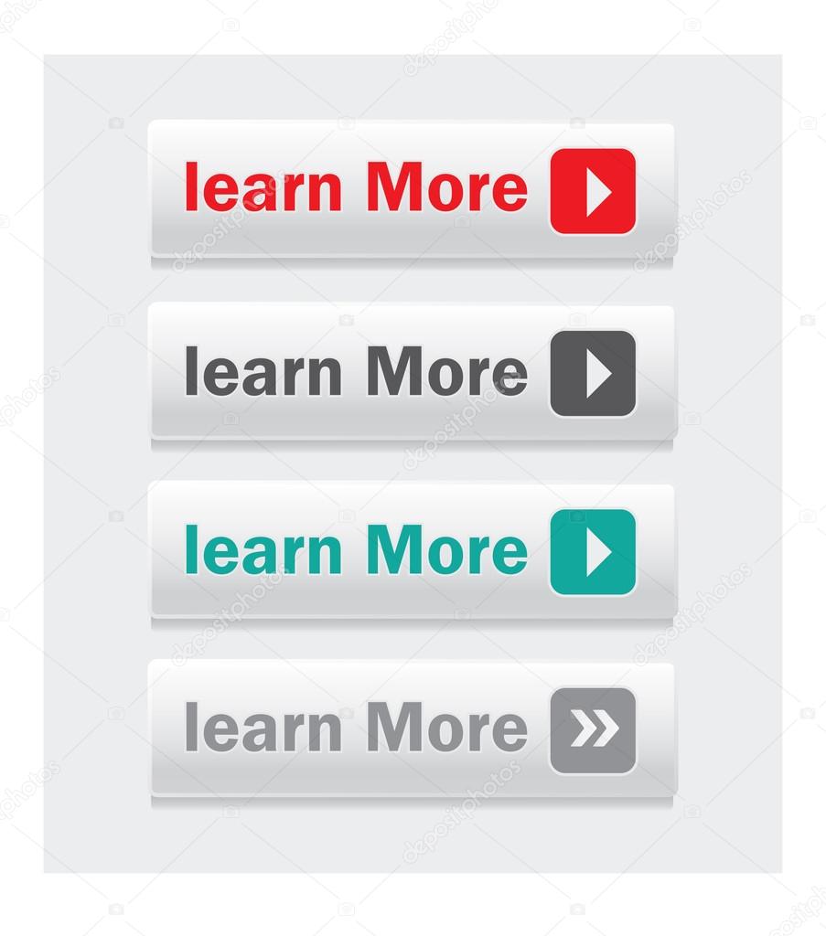 White learn more buttons design set