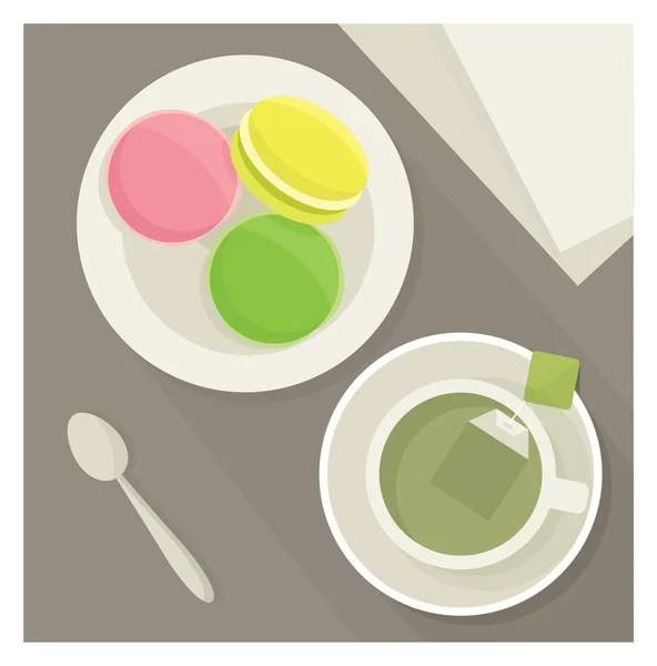 Tea and macaroons. — Stock Vector