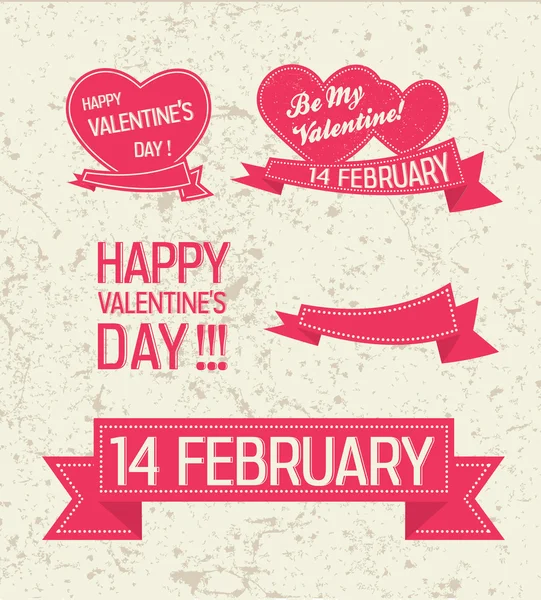 Aftelkalender voor Valentijnsdag retro vector sjablonen. Harten, banners, linten. — Stockvector