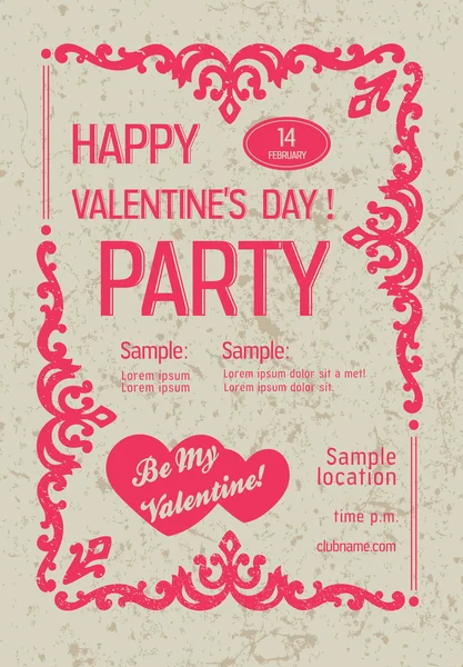 Saint Valentine's dag partij retro flyer. 14 februari. — Stockvector