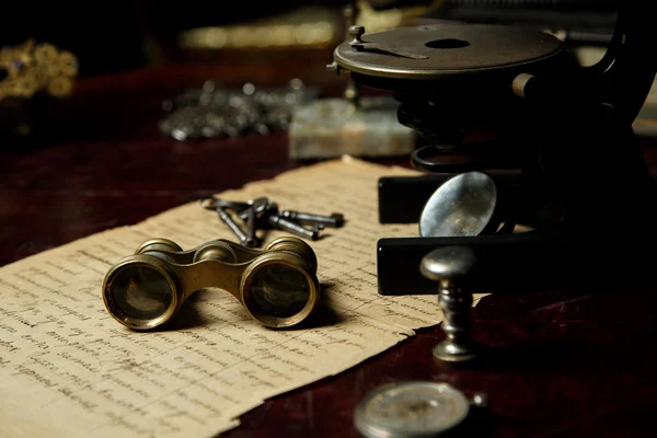 Old binoculars and microscope