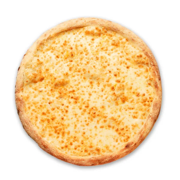 Pizza con queso sobre fondo blanco. Vista superior.Foto de muy alta calidad. —  Fotos de Stock