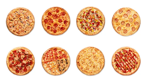 Beyaz arka planda farklı pizzalar. Yüksek kalite fotoğraf
