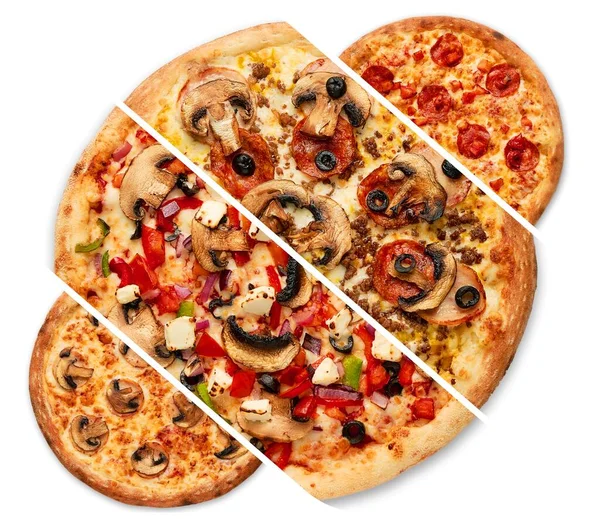 Pokroić Plasterki Pyszne Świeże Pizzy Pepperoni Białym Tle Widok Góry — Zdjęcie stockowe
