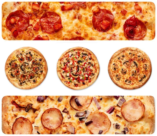 하얀색 배경에는 피자들이 있습니다 고품질 — 스톡 사진