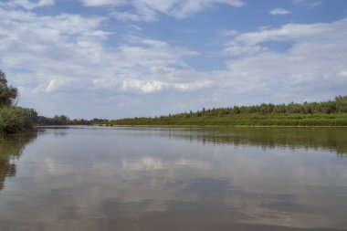 Batı Kazakistan bölgesinde akan Ural Nehri 'nin manzarası. Yüksek kalite fotoğraf