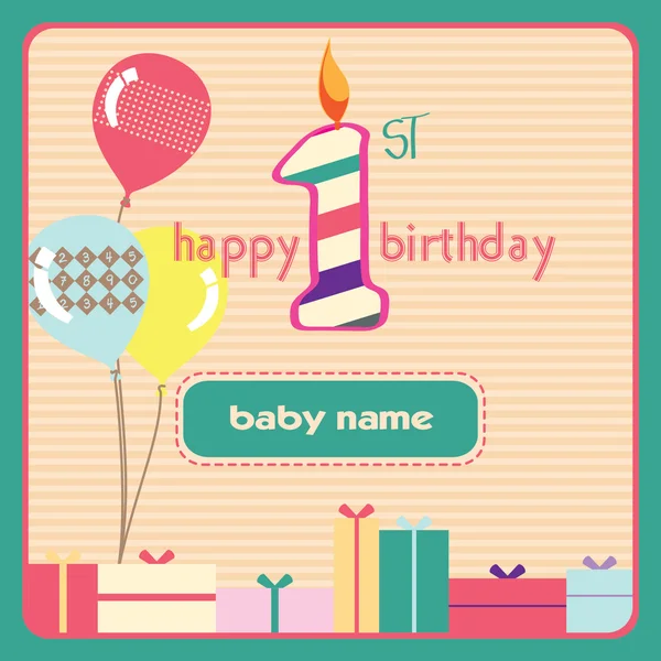 1 doğum günü tebrik kartı mum — Stok Vektör