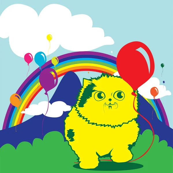 猫遊ぶ風船漫画 — ストックベクタ
