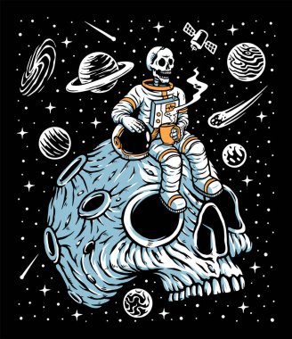 Astronotlar Kafatası Gezegeni çizimlerinde kahve içiyorlar