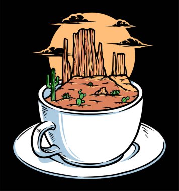 Çöl resimlerinde kahvenin tadını çıkar.