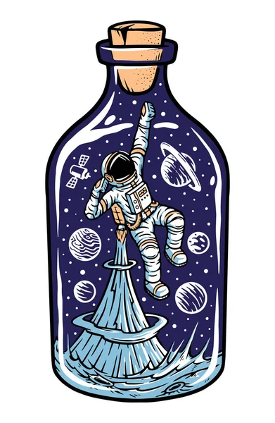 Astronauta Una Bottiglia Illustrazione — Vettoriale Stock