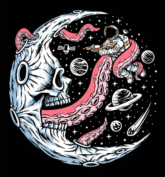 Astronaut Aangevallen Door Maanmonsters — Stockvector