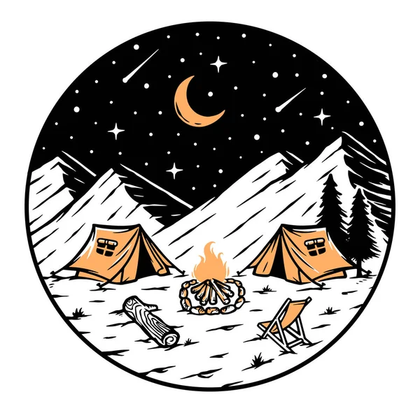 Camping Las Montañas Por Noche Ilustración — Archivo Imágenes Vectoriales