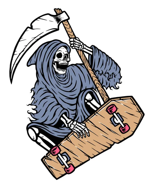 Grim Reaper Skateboarden Illustratie — Stockvector