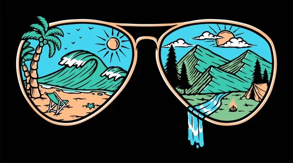 Gafas Naturales Montaña Playa Ilustración — Vector de stock