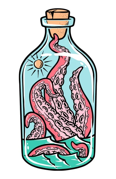 Pulpo Ilustración Botella — Archivo Imágenes Vectoriales