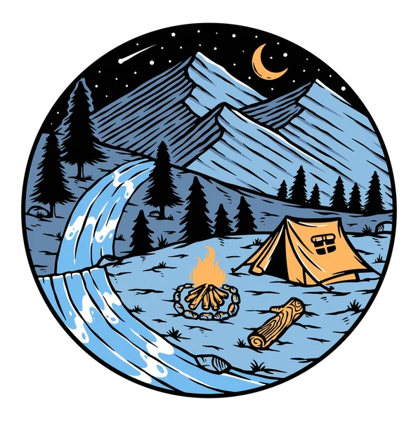 Camping Las Montañas Por Noche Ilustración — Archivo Imágenes Vectoriales