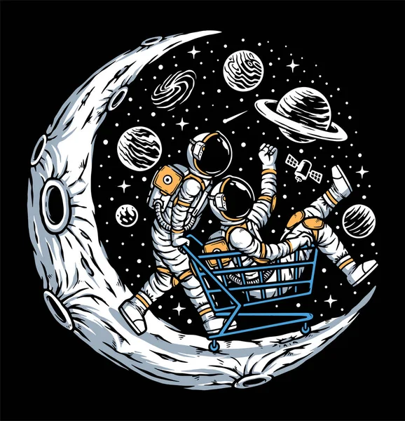 月で楽しんでいる宇宙飛行士 — ストックベクタ
