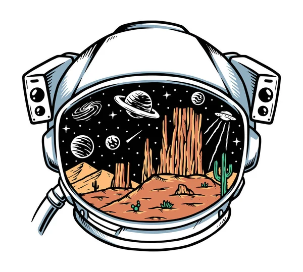 宇宙飛行士のヘルメットの砂漠 — ストックベクタ