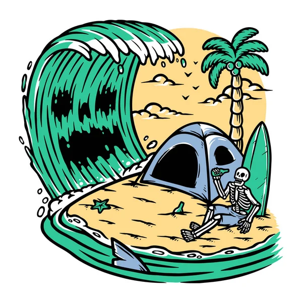 Skull Camping Beach — Stock Vector